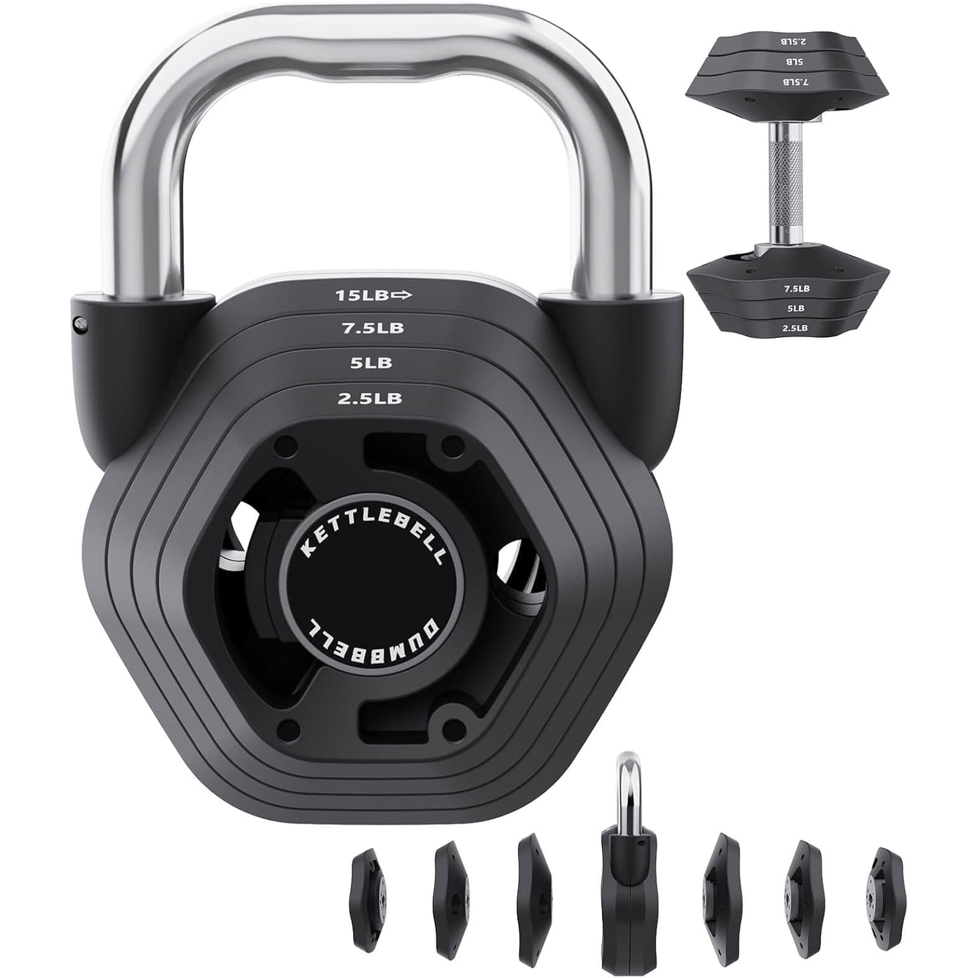 2-in-1 Adjustable Kettlebell, 15-45LB Kettlebells Weight Set for Strength Training, 5.9-30.9LB Adjustable Weights Dumbbell for Home Gym Full Body Workout