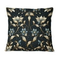 thumbnail image 3 of Designart "Opulent Blue And Golden Floral Design I" Marble Printed Throw Pillow, 3 of 5