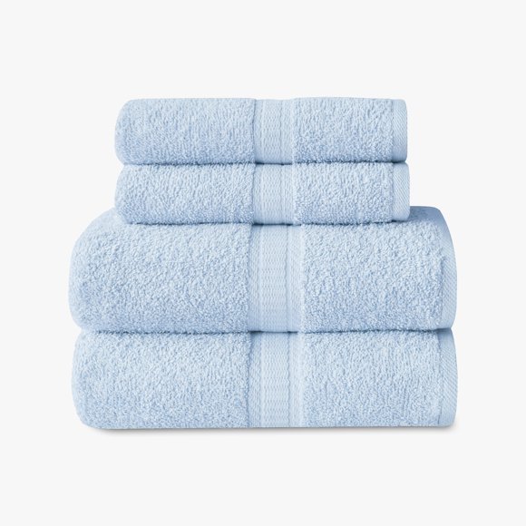 Mainstays Basics 4pk Towel Set, 2 Bath Towels, 2 Hand Towels, Light Blue