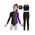 thumbnail image 3 of TSSOE Gymnastics Leotard for Girls Long Sleeve Rhinestone Bodysuit Tumbling Unitard with Crop Top and Leggings Purple 16, 3 of 5