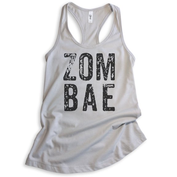 Zombae Tank Top, Ladies Racerback Tank Top, Halloween Tank, Funny Zombie Tank, Bae Tank, Silver Gray, Large