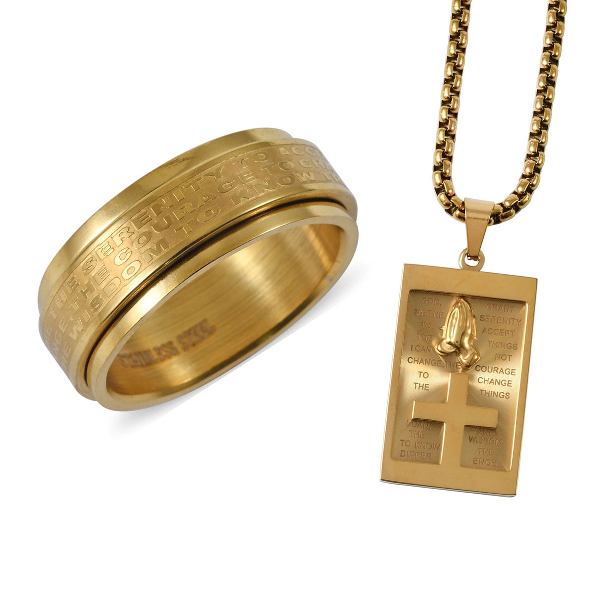 Shop LC Delivering Joy Set of 2 Stainless Steel Yellow Gold ION Plated Ring Pendant Necklace for Dad Fashion Jewelry for Mens Size 12 /& 24