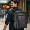 thumbnail image 2 of Mochila Colins Keirs de piel negra para hombre, 46 cm, con portátil Comp, 2 of 9
