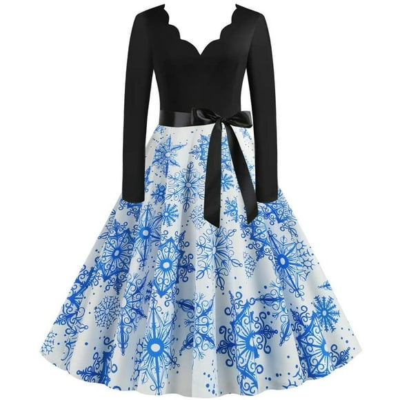 ATTOE Music Note Print Elegant Party Dresses Women 1950s 60s Retro Vintage Robe Plus Size Casual Christmas S-3XL (Color : B009, Size : Medium)