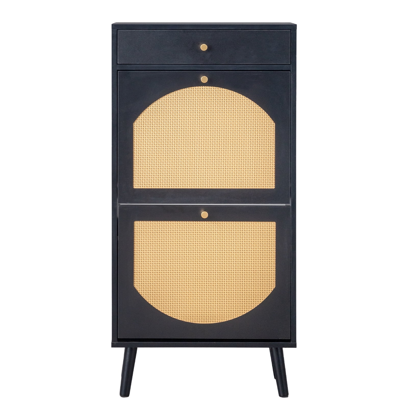 Shoe Cabinet with 1 Draw & 2 Flip-Top Compartments, Modern Black Particleboard Shoe Storage Organizer, Space-Saving Entryway Cabinet for Hallway Apartment