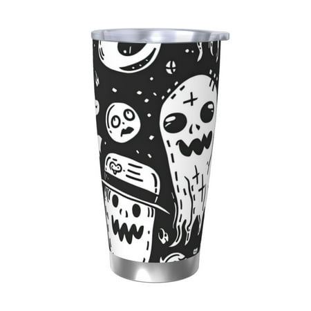 

Goofa Black White Spooky Ghosts for 20 oz Skinny Tumbler Stainless Steel Coffee Mug Slim Vacuum Insulated Travel Cup Car Cup-Without Straw