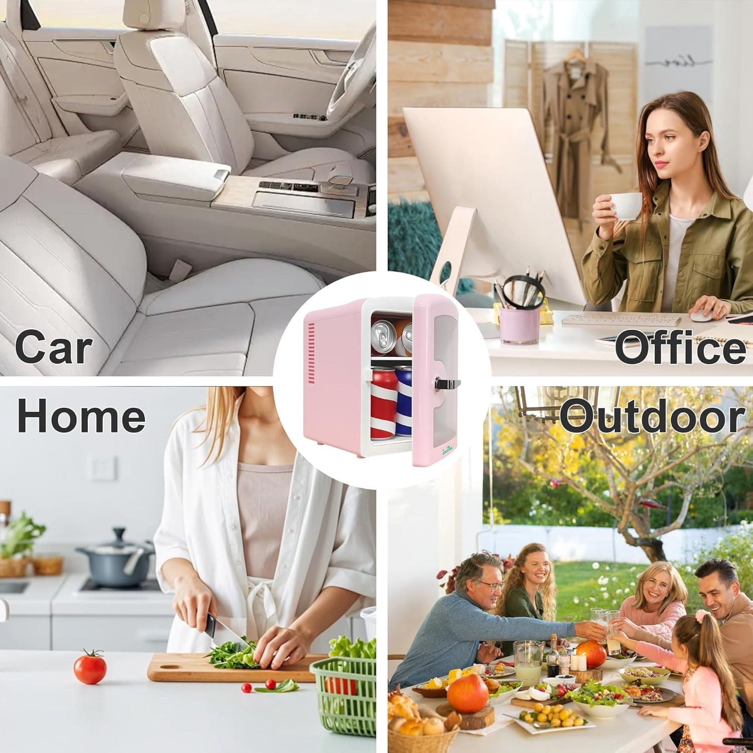 Fridge 4L with Viewing Window, Portable Skincare & Beverage Cooler for Bedroom Car Office Dorm Gift Pink