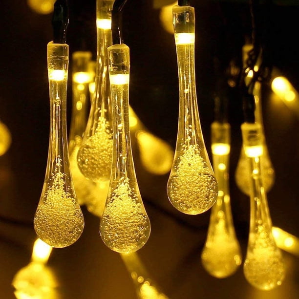 Guirnalda de 50 luces LED solares con 8 modos de iluminación y forma de lágrima, impermeables, para patio, jardín, árbol de patio, decoración de bodas (blanco cálido)