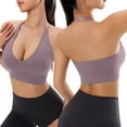 thumbnail image 2 of Hjtefg Halterneck Sports Bra - Backless Deep V Neck Push Up, Padded Sexy Workout Bra,Color: Purple Size: M, 2 of 3