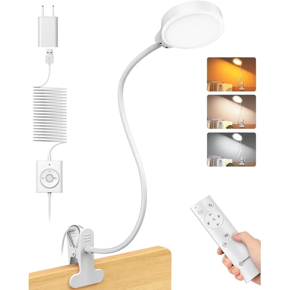 Glocusent Adjustable Flexible Eye Lamp with Remote, 36 LED Clip-on Reading Light for Desk, Bed Headboard & Computer with Remote