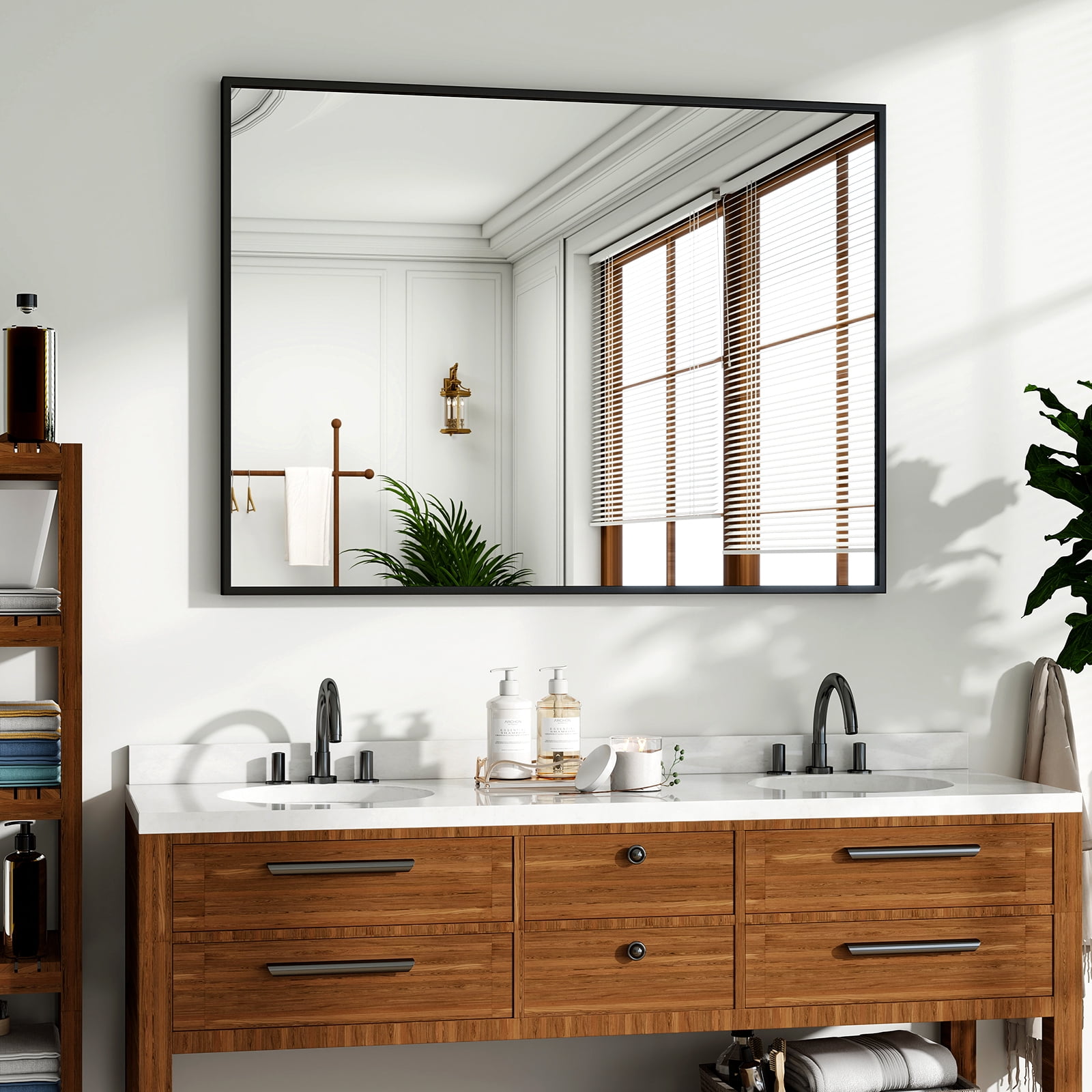 Easy4Home 40"x30" Rectangular Bathroom Mirror Decorative Wall Mounted Vanity Mirror, Black