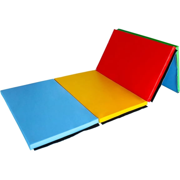GJWL 10x4 Feet 4-Panel Folding Gymnastics Mat – 2-Inch Thick Pad with Vinyl Surface and Carrying Handles for Tumbling, Yoga, Pilates, Home Workouts, and Martial Arts