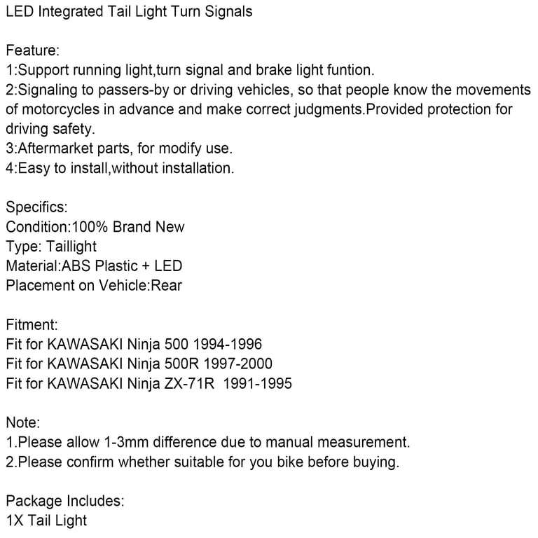 LED Integrated Tail Light Int Turn Signals KAWASAKI Ninja 500 R ZX