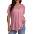 thumbnail image 2 of VERABENDI Women's Plus Size Tops Summer Short Sleeve Lady Tunic Shirts Lace Splicing Blouses,M-4XL, 2 of 9