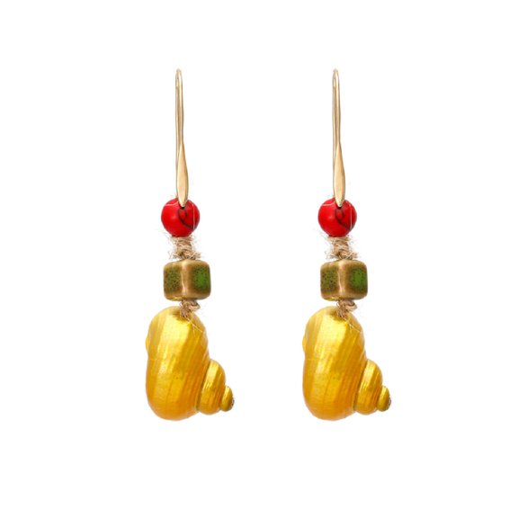 QDDollarsFun Shell Conch Dangle Earrings, Beach Conch Seashell Drop Earrings for Women, Bohemian Bead Seashell Vacation Earrings, Sea Snail Earrings Summer Boho Jewelry, Ocean Seashell Conch Earrings