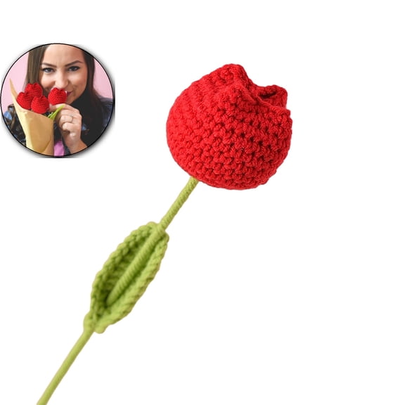 VQPeo Artificial Flowers, Knitting Crochet Flower Bouquet, Tulip Knitted Flowers Decoration, Tulip Flower Knitted Fake Tulip for Home Decor