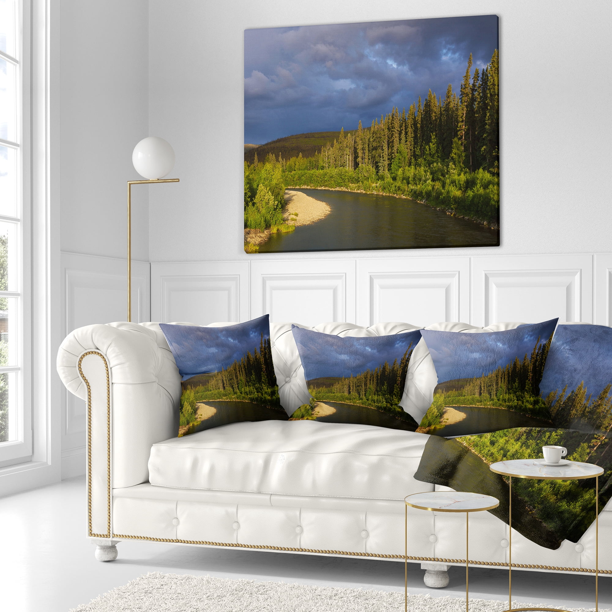 Designart Lake on Alaska under Clouds - Landscape Printed Throw Pillow - 16x16