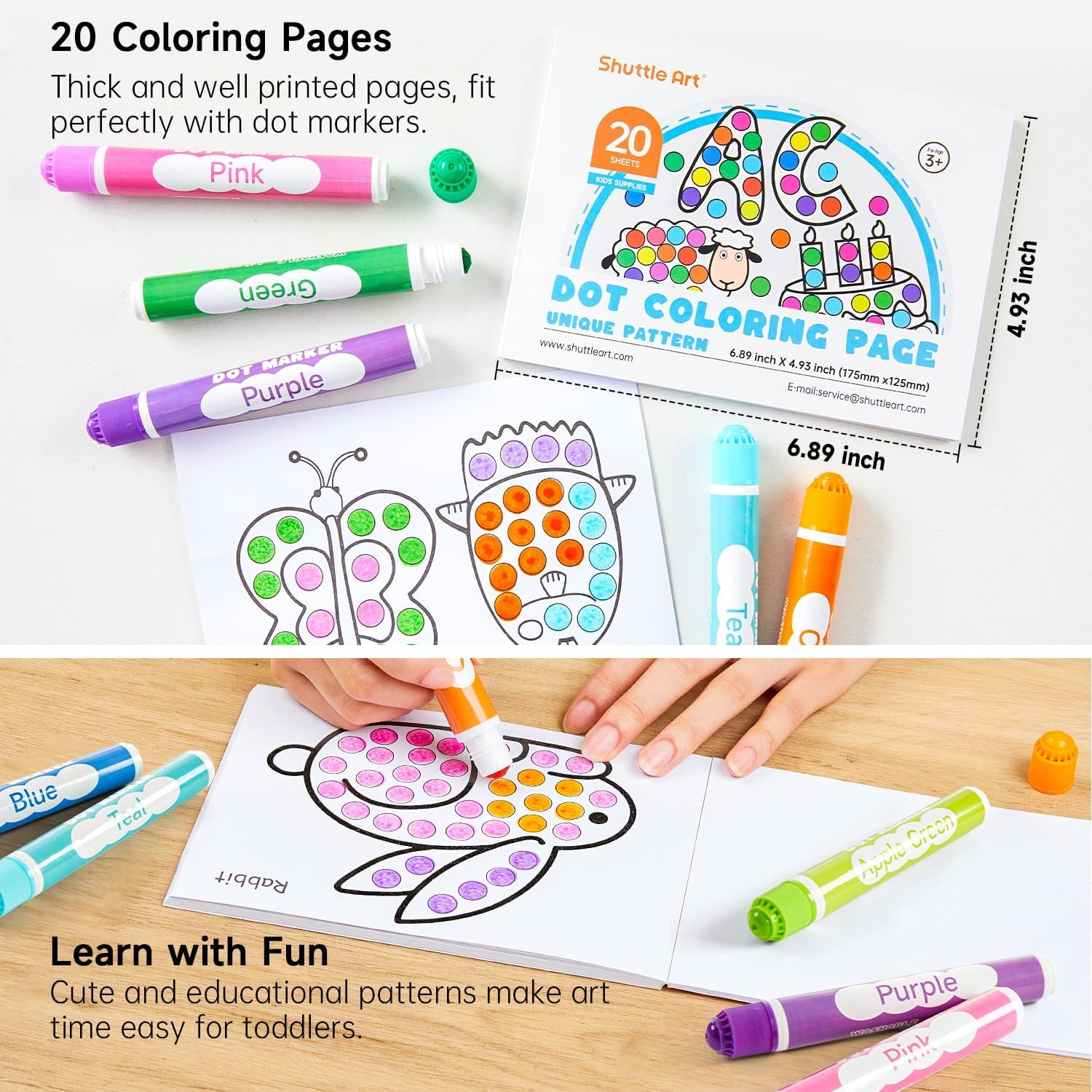 Shuttle Art Dot Markers, 30 Colors Washable with Free Activity Book, Bingo Daubers Supplies, Non Toxic Water-Based Dot Art Markers