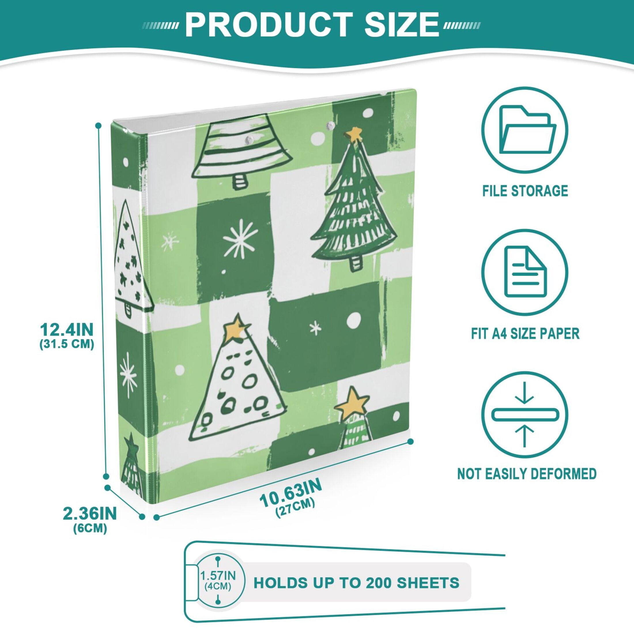Christmas Trees and Stars 3 Ring Binders 1.5 inch Hardcover File Folders with Interior Pockets A4 Size Organizer for School Office Hospital