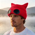 thumbnail image 2 of EliteGoogv Unisex Knit Beanie Lined Cat Ear Hat with Goggle Accent Warm Skull Cap, 2 of 4