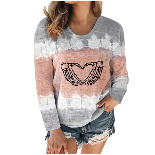 Blusa casual de manga larga con cuello redondo para mujer Tops estampados de Halloween Fridja fjkfkj737