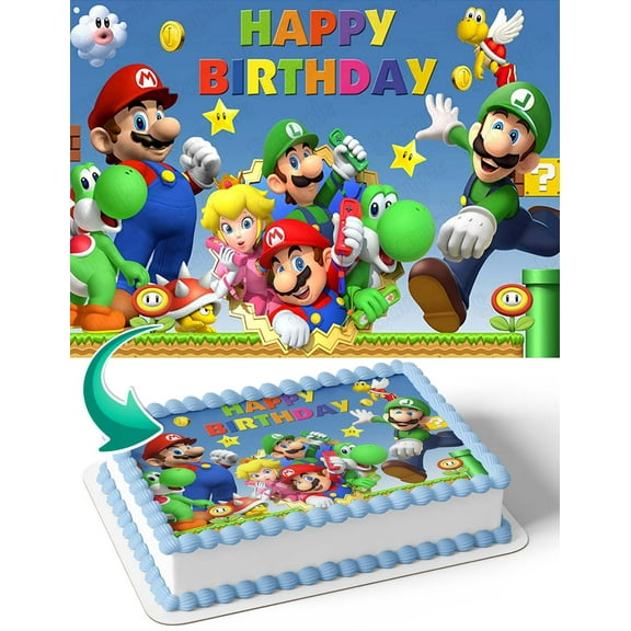 Super Mario Bros Luigi World Edible Image Cake Topper Personalized Birthday Sheet Decal Banner 1/4 Sheet