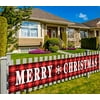 Large Merry Christmas Banner, Red Buffalo Plaid Banner, Christmas Decorations for Outdoor or Indoor, Lumberjack Party Decorations (9.8 x 1.5 feet)