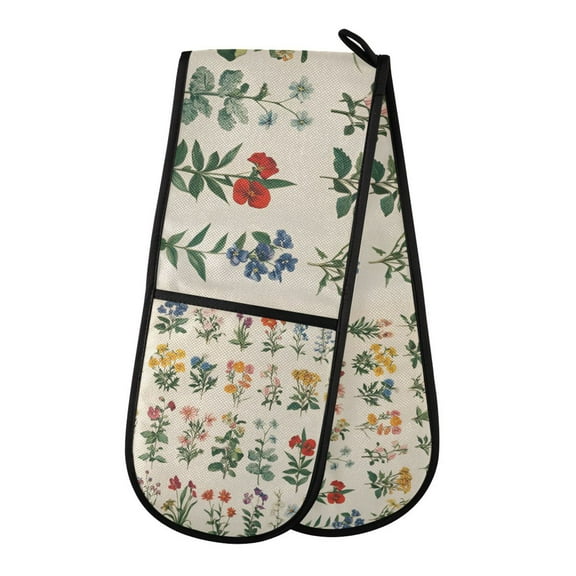 Yayeee Double Oven Mitt Kitchen Heat Resistant Baking 35" x7" Quilted Glove, Red Floral