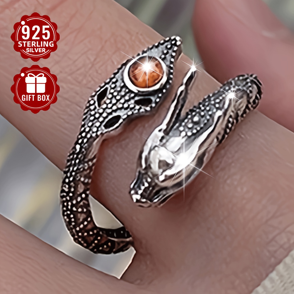 T 1pc 925 pure Silvery bracelet aged tail ring ethnic style hip-hop punk male and female open index finger ring suitable for party activities,【silvery】