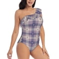 thumbnail image 3 of Haiem Purple Floral Gingham Check Plaid Women's One Piece Swimsuits Tummy Control One Shoulder Bathing Suits Ruffle Swimwear-Medium, 3 of 8