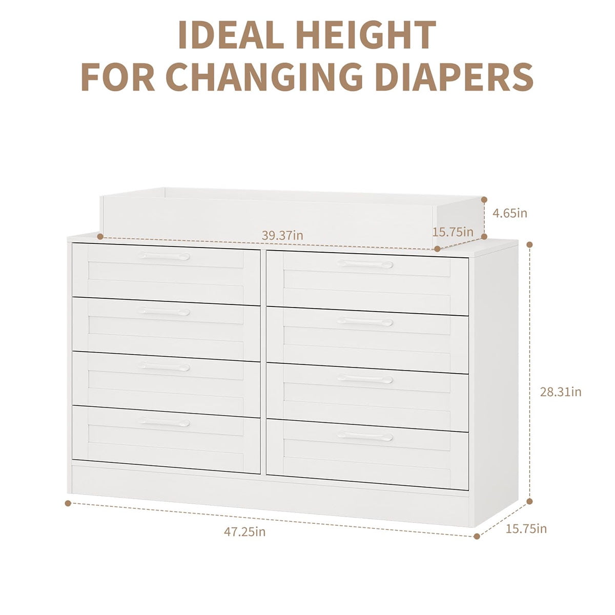 Soonbuy Baby Changing Dresser with 8 Drawers,Wooden Nursery Dresser with Safety Rail & Open Shelf, Changing Table Station Space-Saving Organizer