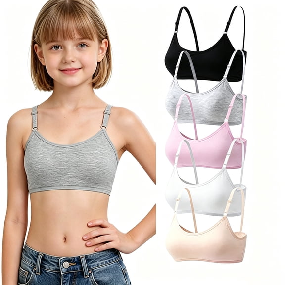 Wire Free Lightly Padded Cotton Puberty Athletic Training Bras for Teen Girls 10-16, Adjustable Shoulder Thin Straps Soft Breathable Big Kid Everyday Gym Casual Undergarment