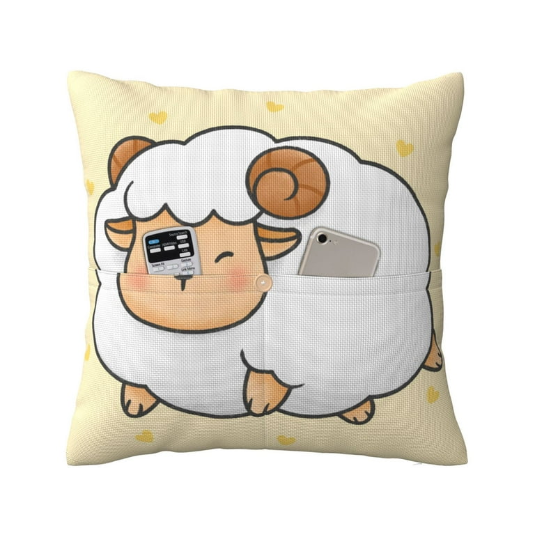 LNWH Cartoon Cute Sheep Throw Pillow Covers, Square Soft Linen Decorative  Pillow Cases, 20