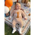 thumbnail image 6 of RUINIXCW Baby Boy First Birthday Outfit Romper Infant Boys 1st Birthday One Years Old Clothes Letter Embroidery Long Sleeve Waffled Striped Jumpsuit, 6 of 10