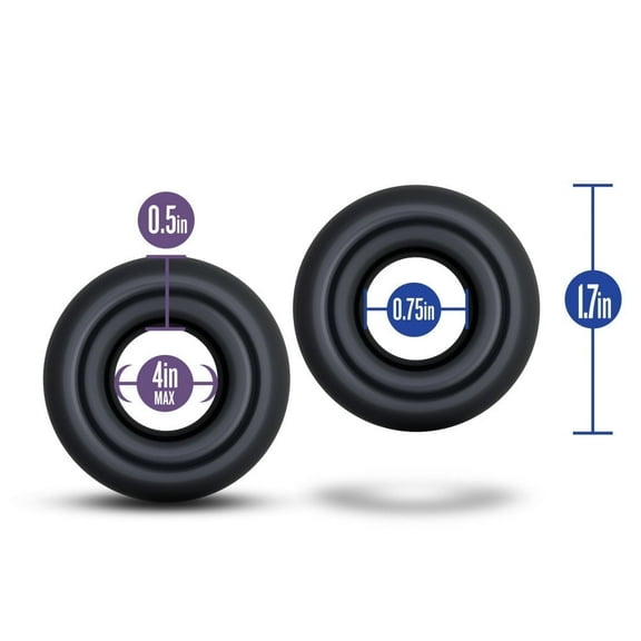 Eden StayLong Set of 2 Oversized Donut Penis Rings, Soft Stretchy Fit for Increased Stamina & Size, Body-Safe TPE, Black