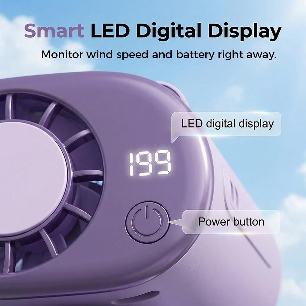 Car Clip on Air Conditioner Fan with LED Display, Upgraded 360° Rotation, 199 Speeds & Semi-Cooling Technology, USB Rechargeable Personal Fan, Hands-Free Clip on Fan for Cars, Work, Camping