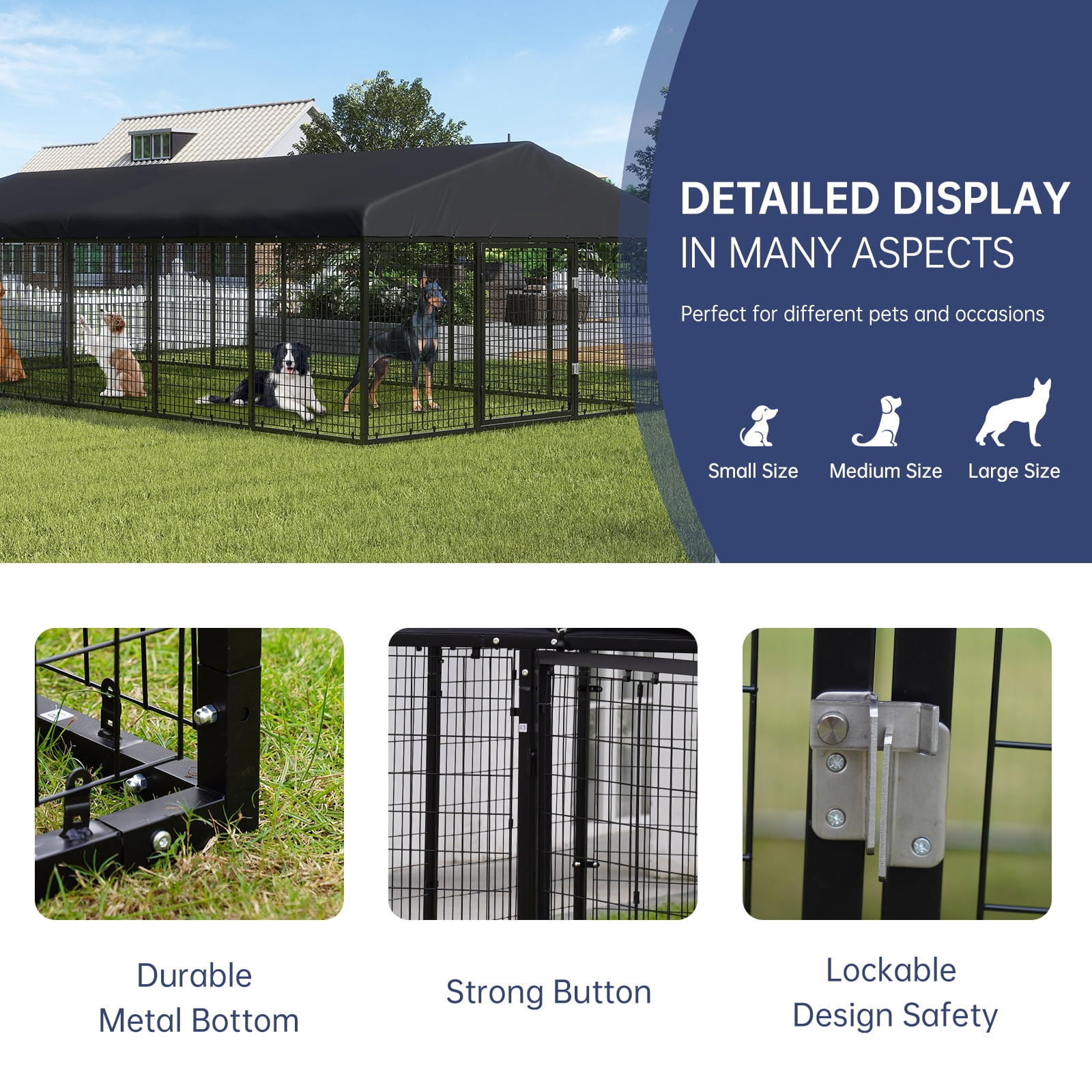 Large Outdoor Dog Run Enclosure, Heavy Duty Dog Cage with UV-Resistant Roof, Galvanized Steel Dog Kennel Fence with Dual Safety Locks(19.68'x 9.84')