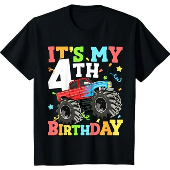 Sam Soft Monster Truck It's My 4th Birthday Boy 4 Four Toddler T-Shirt All Size S-5XL