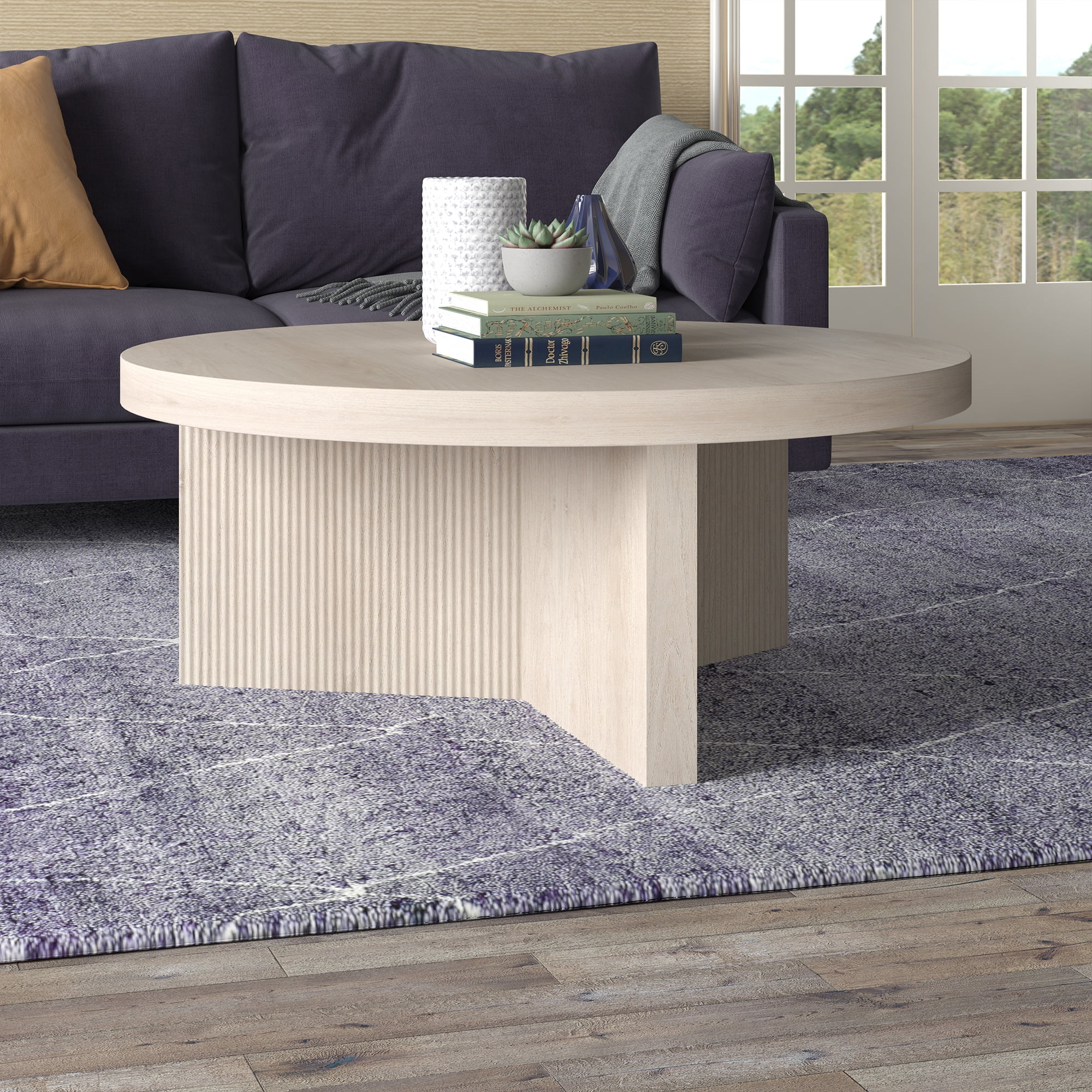 Evelyn&Zoe Holm 36" Wide Round Coffee Table, Alder White