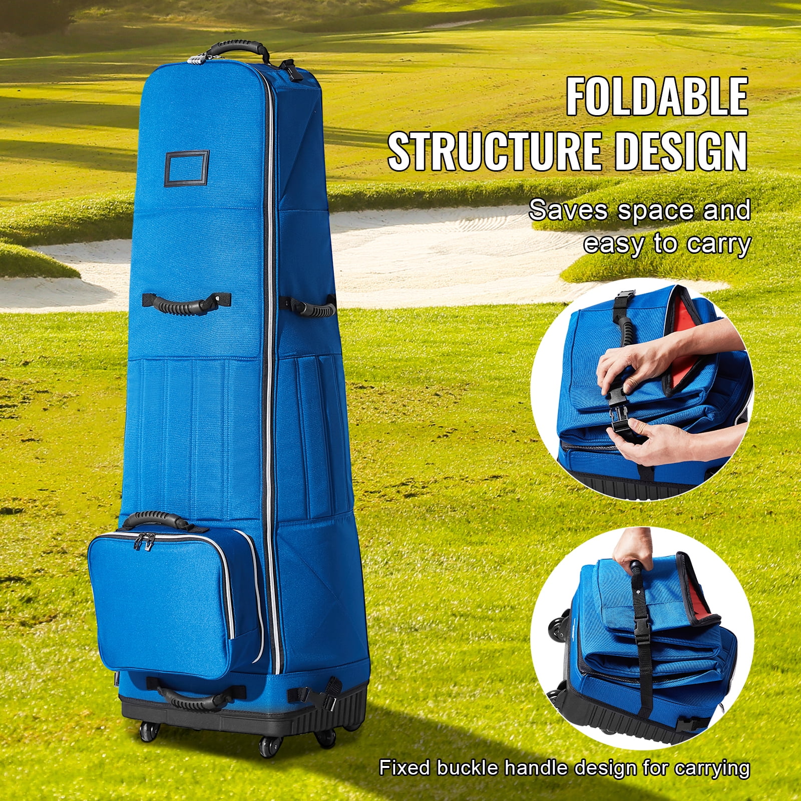 KFFKFF Golf Journey Case, Soft Exterior Golf Bag Cover, Durable 1200D Polyester Oxford Water-Resistant, Cushioned Wheeled Luggage for Clubs, Collapsible Carrier for Air Travel