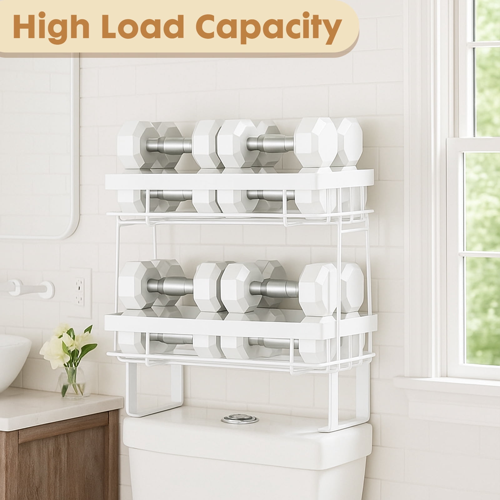 YOYTOO Over the Toilet Storage Shelf, 3 Tier Freestanding Bathroom Caddy Organizer Behind Toilet Stand Shelves Towel Rack with Toilet Paper Roll Holder, White