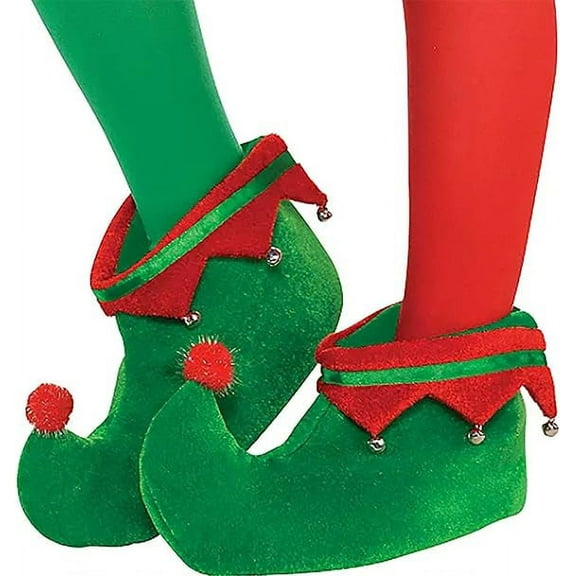 4E's Novelty Elf Shoes Adults for Men & Women - Soft Elf Costume Accessories Plush Green, Red Christmas Elf Slippers, Christmas Elf Shoes for Parties