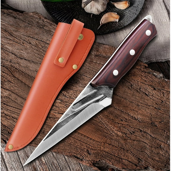 Stainless Steel Forged Boning Knife 5-inch Meat Cleaver Knife with Leather Sheath Full Tang High Carbon Steel Blade Vegetables Cooking Tool