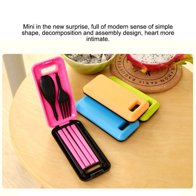 Folding Dinnerware 3 in 1 ABS Folding Tableware Set Cutlery Fork Chopsticks Set With Storage Box For Outdoor Camping Hiking Traveling