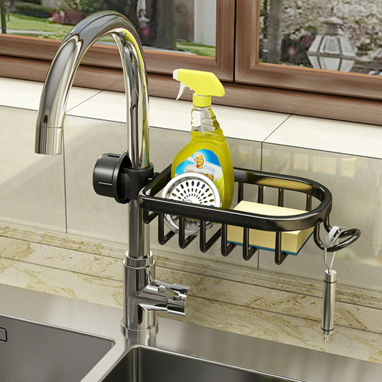 Jokapy Sponge Holder Over Faucet, Kitchen Sink Caddy Organizer, Detachable  Hanging Faucet Drain Rack for Bathroom, Scrubbers, Soap, Black 