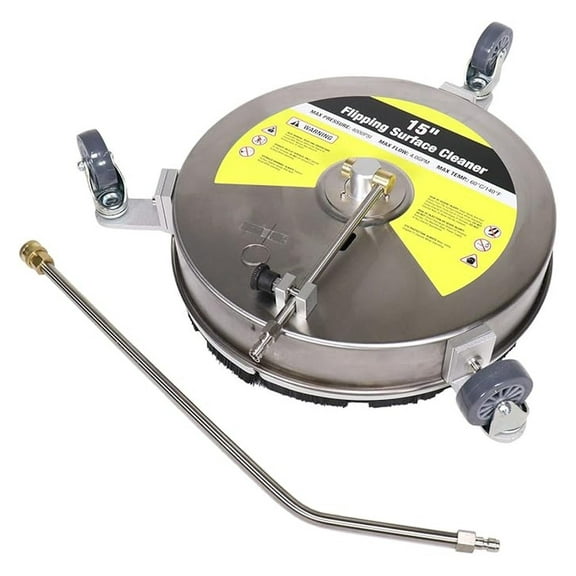 15" Stainless Steel Surface Cleaner for Pressure Washer - Reversible Flipping Design with Rotating Wheels - 3600 PSI - Car, Truck, Driveway Cleaning