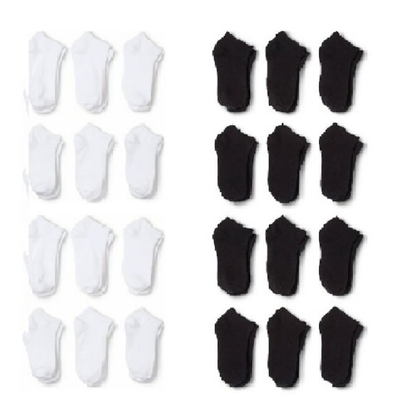 24 Pairs Men Low Cut Socks 9-11 or 6-8 Black or White or Mixed (6-8, Mixed)