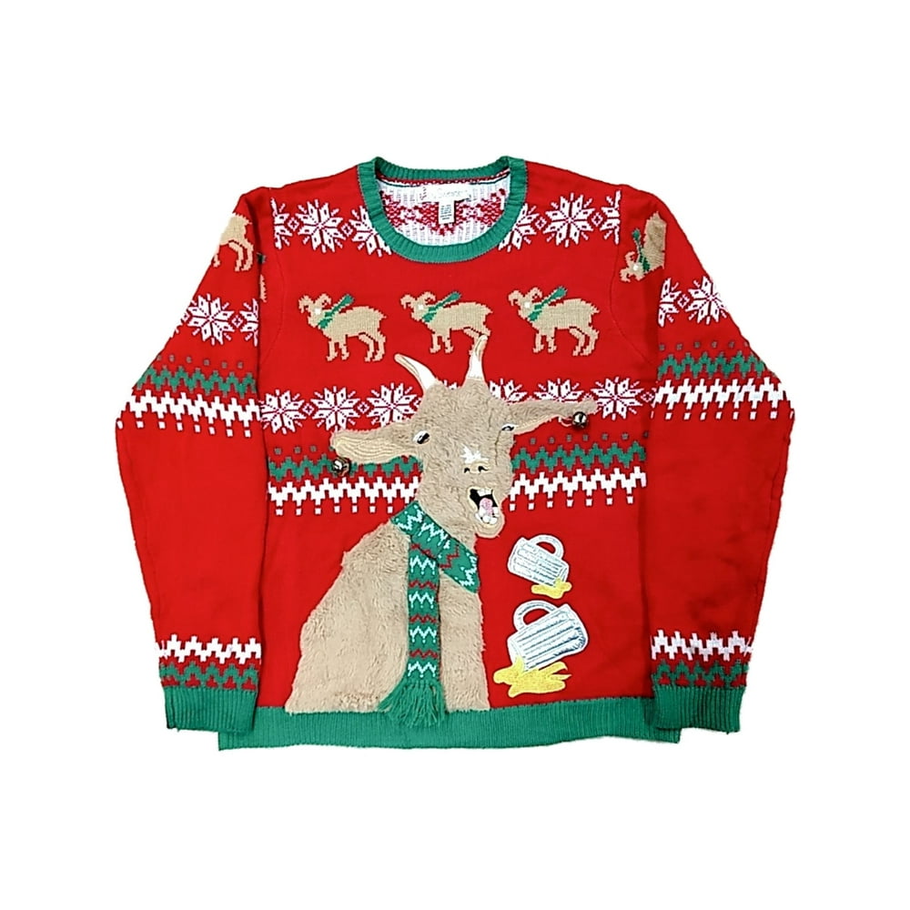 Jolly Sweaters Mens Red Beer Drinking Goat Knit Ugly Christmas