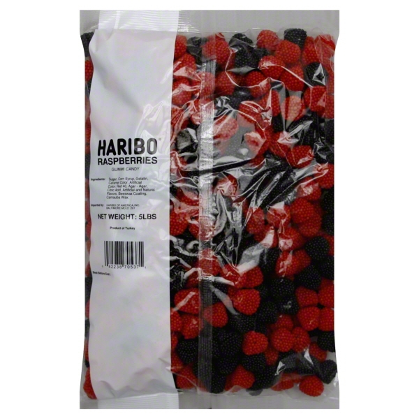 Haribo Gummi Candy, Raspberries, 5 Lb