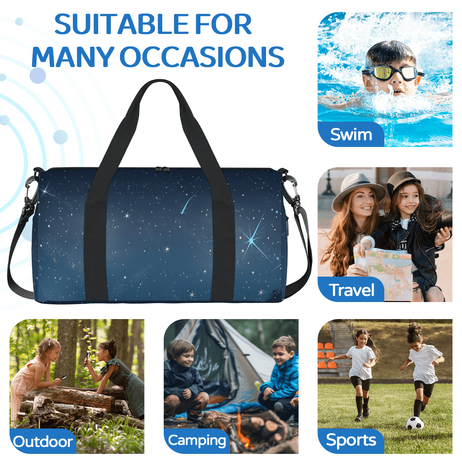 Herdesigns Space Starry Night Sky Gym Bag for Women, Duffle Bag for Travel Sport, Lightweight Waterproof Carry on Weekender Dance Yoga Workout Bags